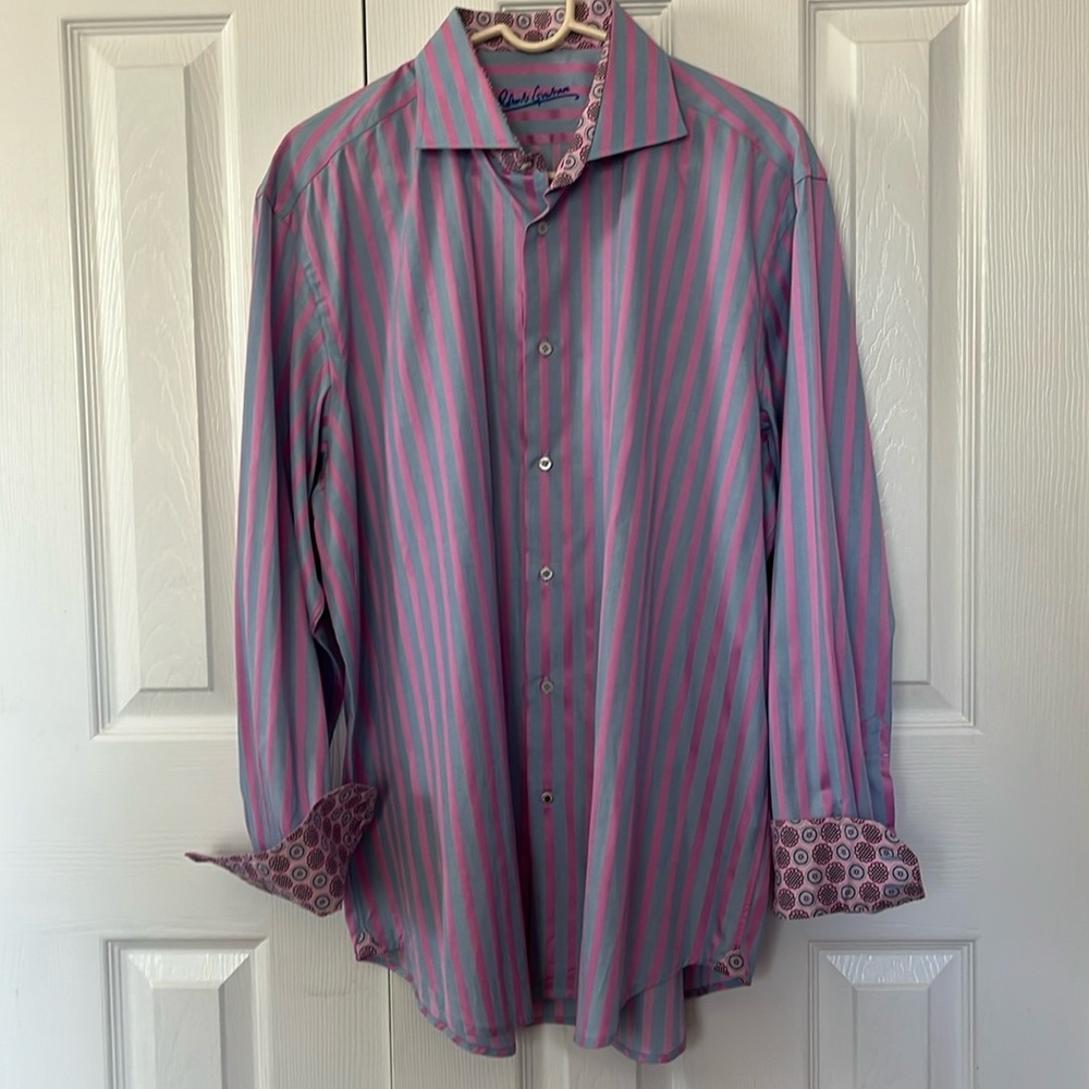 Robert Graham Button Up Shirt XL Pink Blue Flip Cuff Design Spring Summer